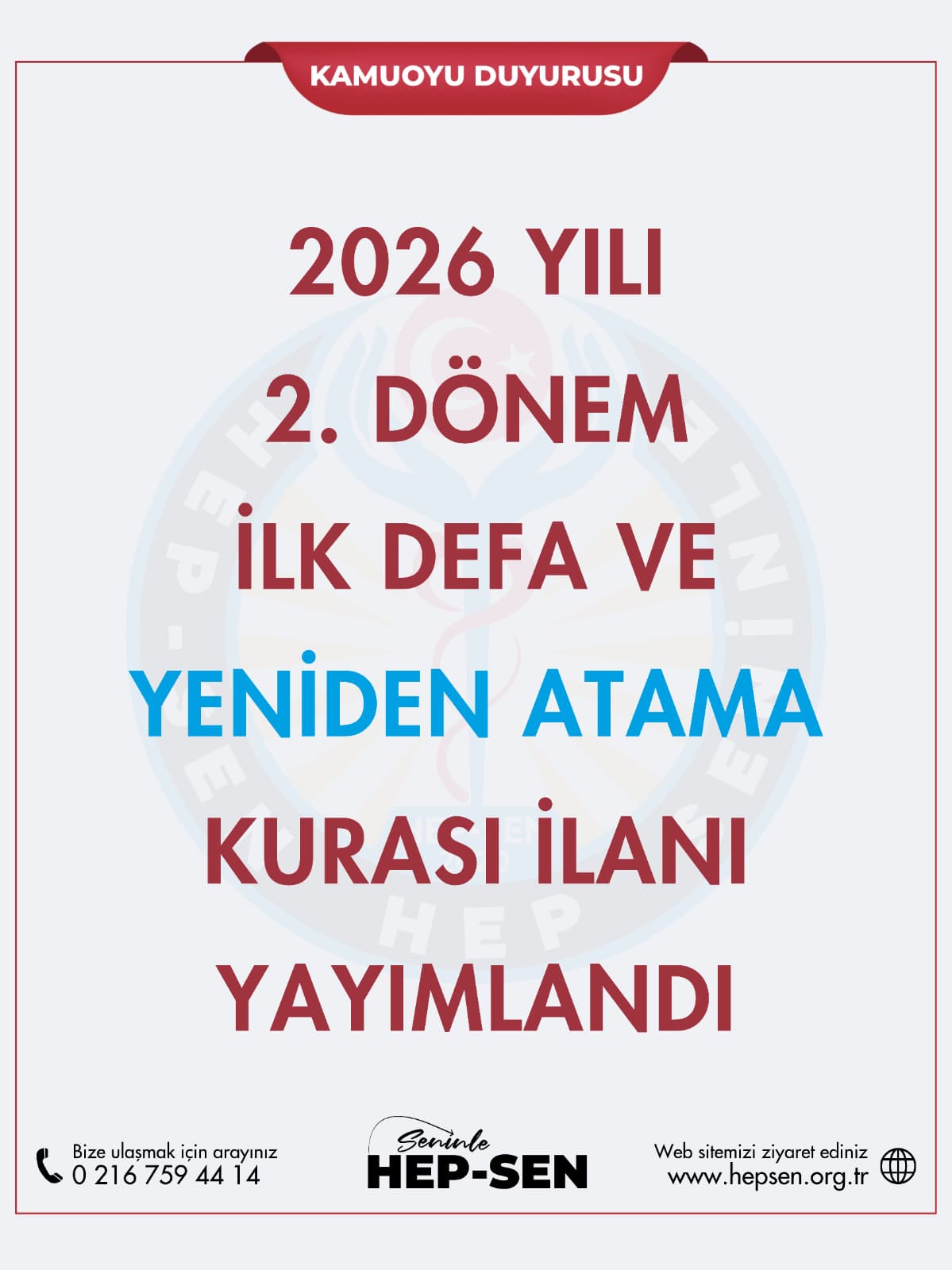 2026 Yılı 2. Dönem İlk Defa ve Yeniden Atama Kurası İlanı Yayımlandı